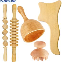 Andere massageartikelen ZONGKUNG Massagestok voor houttherapie Maderoterapia-set Houten Gua Sha-set Lymfedrainage Massager Fascial Roller Stick 230701