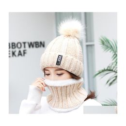 Autres Fournitures De Maternité Tricoté Bobble Chapeau Écharpe Ensemble B Décoration Solide Couleur Femmes Bonnets Élastique En Peluche Hiver Chaud Dame Équipée C Dhtu5