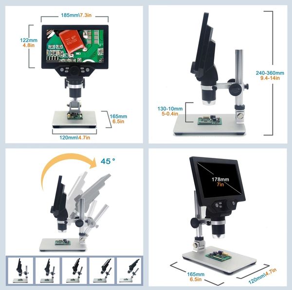 Otros instrumentos de análisis de medición Microscopio Digital Electrónico 12MP 7 pulgadas Pantalla LCD de base grande 1-1200x Herramienta de lupa de amplificación continua