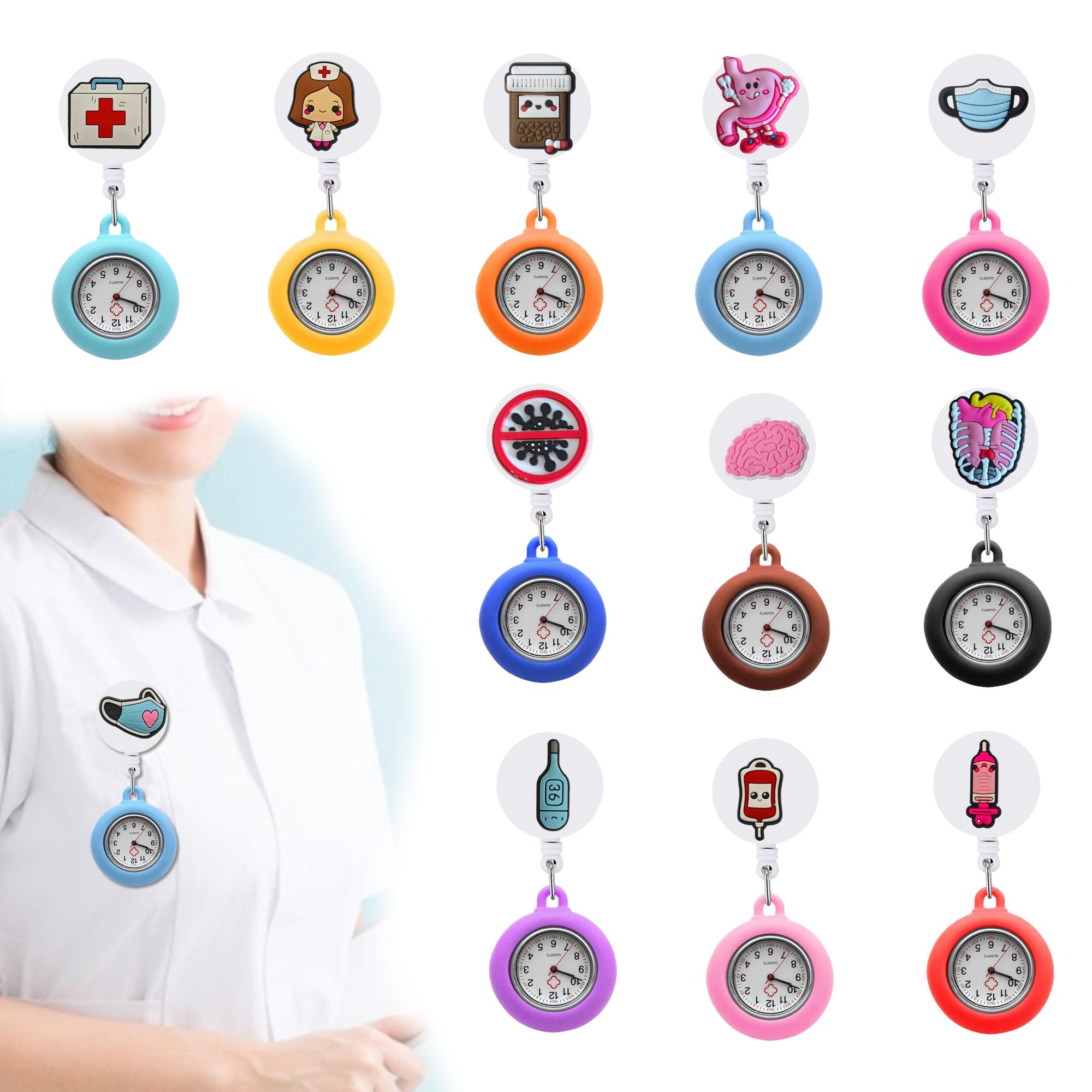 Andere medische 1 clip pocket horloges fob hang medicine klok clip-on hangende rapel verpleegkundige horloge kwarts broche watche voor met sile case otykg