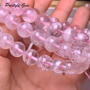 Other Meihan natural pink snowflake phantom quartz crystal smooth round beads for jewelry making bracelet DIY 230328