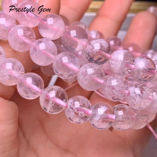 Otros Meihan natural rosa copo de nieve fantasma cuarzo cristal liso cuentas redondas para hacer joyería pulsera DIY 230328