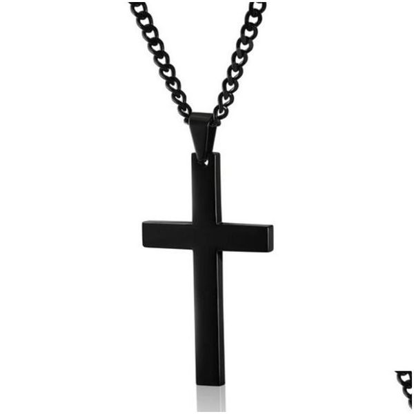 Autres hommes en acier inoxydable croix pendentif colliers fournitures de fête hommes Relin Faith Crucifix charme titane acier chaîne pour femmes Fas Dh4Ch
