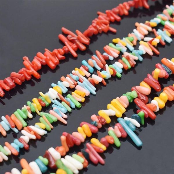 Otros colores mezclados, forma de palo Irregular, cuentas de Coral rojo, espaciador de piedra Natural para fabricación de joyería, collar de pulsera DIY 343d