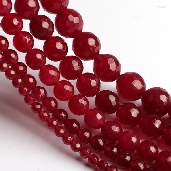 Autres perles de calcédoine en pierre rouge à facettes naturelles rondes fournitures d'espacement en vrac pour la fabrication de bijoux Bracelet à bricoler soi-même 4/6/8/10/12mm Rita22