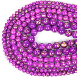 Autres perles de pierre turquoises ligne d'or naturel rond violet entretoise en vrac pour la fabrication de bijoux collier à faire soi-même Bracelet 6/8/10mm Rita22