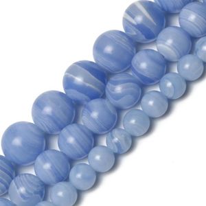Autres perles de pierre naturelle Agates de dentelle bleue rondes en vrac pour la fabrication de bijoux couture bricolage bracelet à breloques 6 8 10mm287t