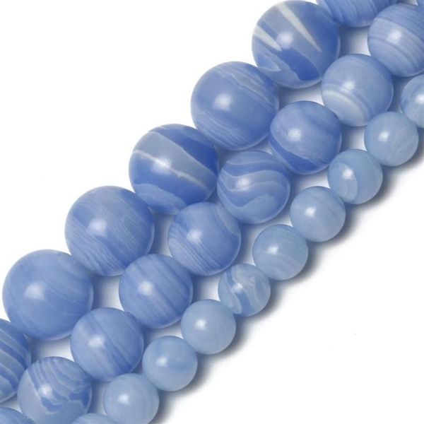 Otras cuentas de piedra natural Ágatas de encaje azul Redondas sueltas para la fabricación de joyas Costura DIY Charms Pulsera 6 8 10mm262W