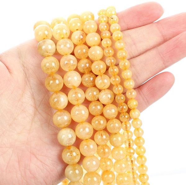 Autres perles de pierre naturelle Citrine Quartz rondes en vrac pour la fabrication de bijoux Bracelet de couture bricolage 4-12 MM