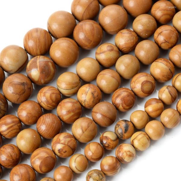 Autres perles de pierre naturelle Grain de bois jaune en vrac pour la fabrication de bijoux Bracelet à bricoler soi-même Collier Accessoires 4 6 8 10 12 Mm Rita22