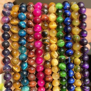 Otras piedras naturales Multicolor Ojo de tigre Cuentas sueltas redondas para la fabricación de joyas 4 6 8 10 12 14 mm Accesorios de pulsera DIY 15 '' Hebras