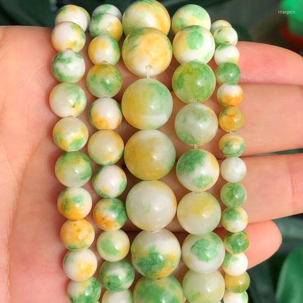 Otra piedra natural amarilla verde persa jades calcedony betas para joyas que hacen cuentas espaciadoras sueltas pulsera de collar de bricolaje 6-12 mm rita22