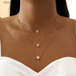 Otra nueva moda tendencia diseño único exquisito pentagrama multicapa amor gota colgante collar para mujeres joyería fiesta regalo premium L242313