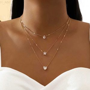 Autre nouvelle tendance de la mode Design Unique exquis multicouche pentagramme amour goutte pendentif collier pour femmes bijoux fête Premium cadeau L24313