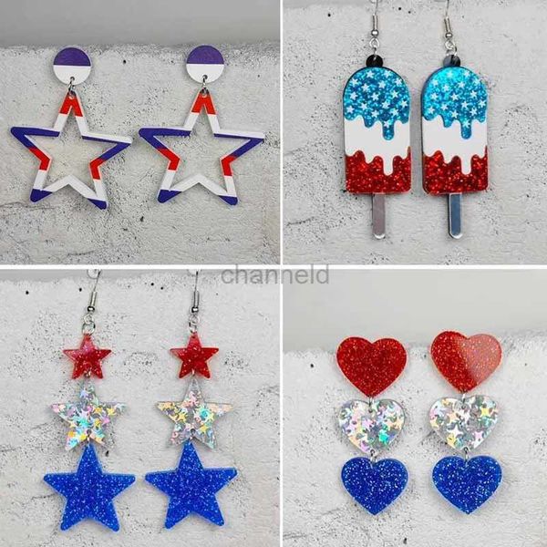 Autres boucles d'oreilles du jour de l'indépendance drapeau américain Flag à cinq points imprimés en étoile Icelique de crème glacée USA Popsicle Moucles d'oreilles en gros 240419