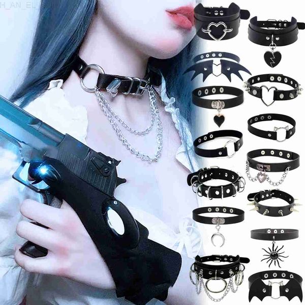 Autre Nouveau Sexy Harajuku PU chaîne en cuir coeur pendentif colliers femmes hommes Punk cou gothique noir rose collier ras du cou Cool collier L24313