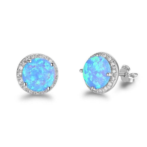 Autres nouvelles boucles d'oreilles simples en argent sterling 925 rondes opale de feu bleue avec zircone cubique bijoux de mariage cadeau bijoux colliers Penda Dhzxp