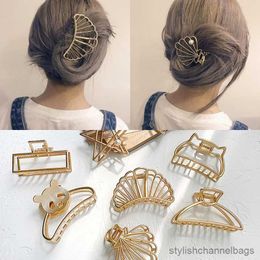Andere nieuwe vrouwen elegante gouden holle geometrisch metalen haar klauw vintage krab haarclips hoofdband haarspeld modekaartje