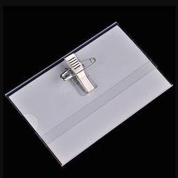 Other Office School Supplies 20pcslot Thicken PVC Horizontal Style Badge Holder With Pin and Metal Clip Transparent Holders 230816