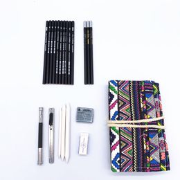 Andere kantoorschoolbenodigdheden 22 PCS Sketch potloodset etnische stijl Pengordijn Beginning Student Art Charcoal Pencils de Papel 221130