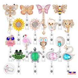 Autres fournitures scolaires de bureau L Porte-badge rétractable pour carte de visite Cristal Id Reel Clip Strass Infirmier mignon avec pour les femmes Do S Dho38