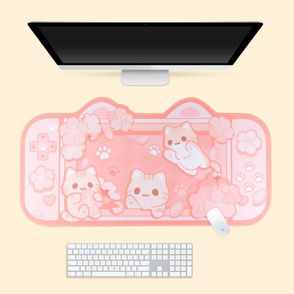 Otros suministros escolares de oficina Alfombrilla de ratón grande para juegos Kawaii Lindo pastel rosa Sakura Cat XXL Alfombrilla de escritorio grande A prueba de agua Accesorios para portátiles antideslizantes 230926