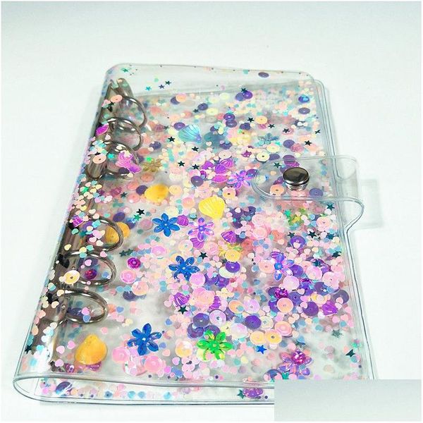 Otra escuela de la oficina suministra al por mayor A6 Notebook ER transparente PVC Glitter Sequins Shell 6 Anillos Binder Spiral Planner Agenda O DHS5Y