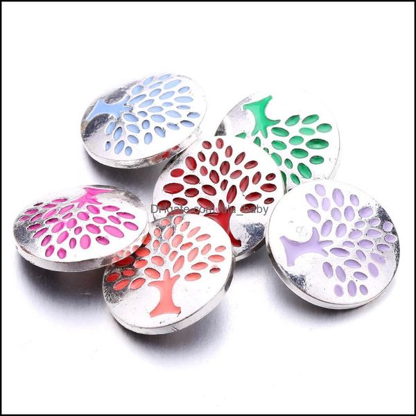 Otra pintura al óleo Árbol Botón a presión Componentes de joyería 18 mm Cuernos de metal Sirena Broches Botones Ajuste Pulsera Brazalete Noosa B193 Drop De Dh1Nc