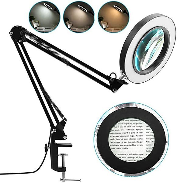 Autres instruments d'optique Lampe loupe Loupe avec lumière et support Lampe loupe Bras pivotant réglable Loupe LED Lampe de bureau 230809