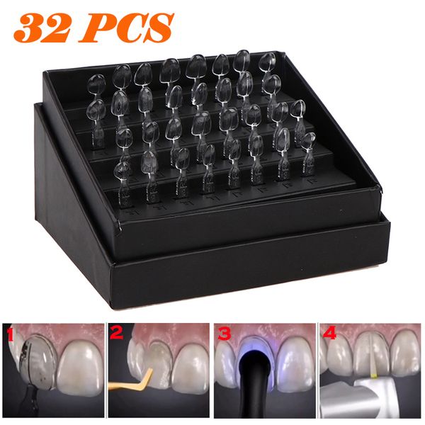 Otros Higiene bucal 32pcs / Set Kit de molde de chapa dental Molde de resina compuesta Autoclave de curado por luz Herramientas de blanqueamiento de dientes frontales anteriores 230310