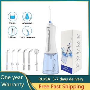 Autre hygiène bucco-dentaire 5 Mode Oral Irrigator USB Portable Dental Water Flosser IPX7 Étanche Dentaire Jet D'eau Dents Cleaner6 Buse Blanchiment Des Dents 230524