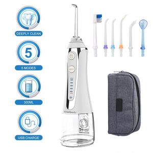 Andere orale hygiëne 5 Modi Oral Irrigator 300 ml draagbaar water tandheelkundige flosser tandheelkundige tanden reiniger USB oplaadbare irrigator met reissas 230227