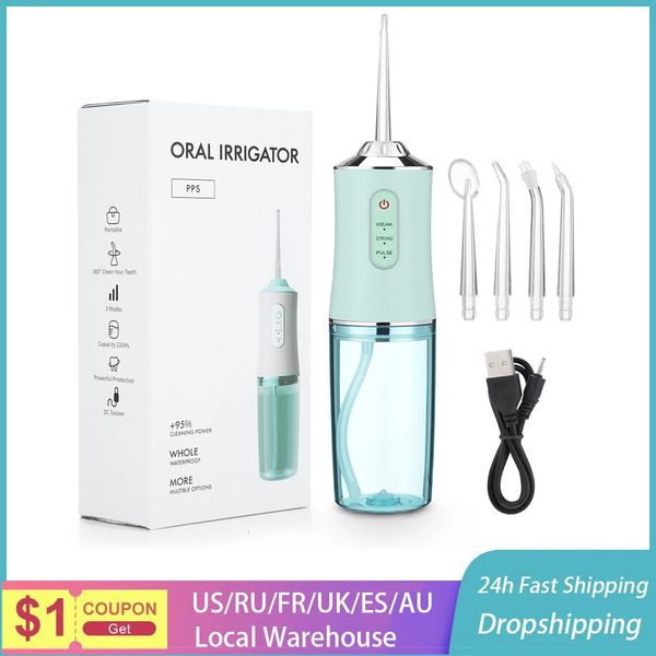 Otra higiene bucal Irrigador bucal Irrigador dental portátil Flosser de agua USB Recargable Jet Floss Diente Pick 4 Jet Tip 220 ml 3 modos IPX7 1400 rpm 231101