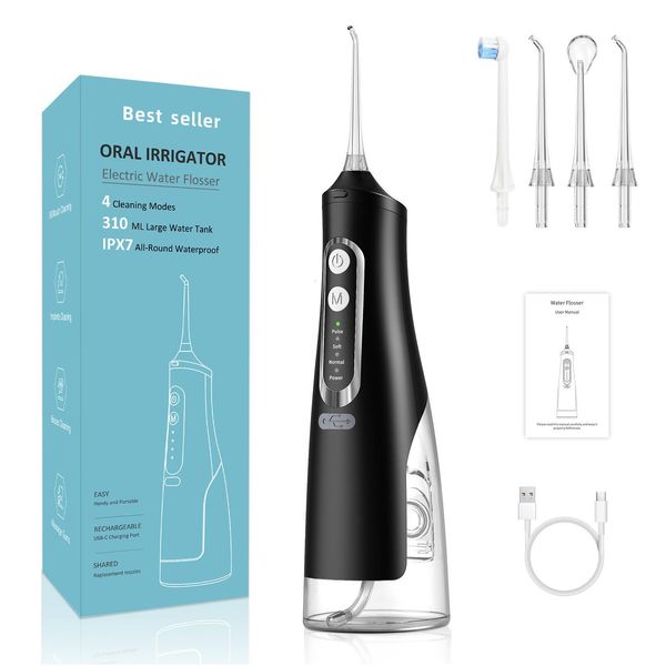 Otro irrigador portátil de higiene oral 310 ml USB USB Dientes recargables Flusher Agua dental Pick Flosser Jet 4 Boquillas Cleamador de dientes DHM10