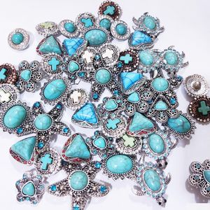 Autres Autres composants en alliage pavé turquoise de couleur Sier 18 mm Bouton-pression Charmes Perles Fabrication de bijoux Collier à faire soi-même Boucles d'oreilles Bracele Dhg Dhcfq