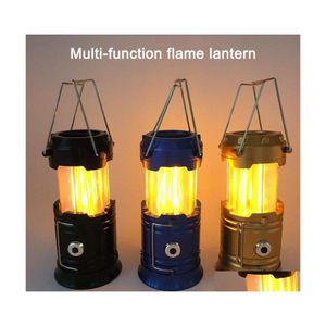 Andere buitenverlichting Rekbare zonnevlamverlichting Lampen Mtifunctionele LED CAM Licht Lantaarn Emergency Tent draagbare handlamp Dr Dhxc2