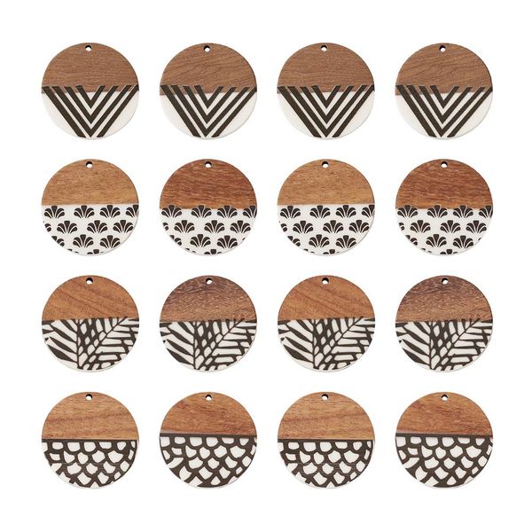 Other Pandahall 16Pcs Boucles d'oreilles en Résine de Bois Charmes Plats Ronds en Résine Noyer Pendentifs en Bois pour Boucles d'Oreilles Fabrication de Bijoux Composants de Bricolage