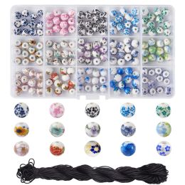Autres kits de bijoux de bricolage Pandahall avec des perles en porcelaine imprimées rondes 180pc et une ficelle en nylon en nylon pour la fabrication de bijoux en perles