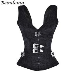 Andere slipje Beonlema Zwart Gothic Korset Sexy Bustier Dames Steel Bone Steampunk Korsetten Bovenborst Goth Korse Top Vintage Femme Corselet 231204