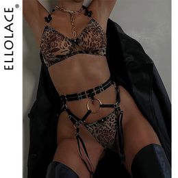 Autres Culottes Ellolace Érotique Léopard Lingerie Sexy Fantaisie Sous-Vêtements Transparent Soutien-Gorge Porno Costumes 5 Pièces Sensuelle Intime De Luxe Dentelle Brief Ensembles 230411