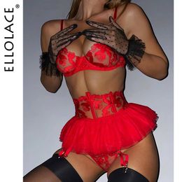 Andere slipjes Ellolace Fancy Lingeries Luxe kanten erotische damesondergoed 3Pieces Transparant sexy ronde matching intiem 230411