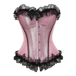 Autres culottes Filles Rose Satin Dentelle Garniture Overbust Corset Danseuse Showgirl Barlesque Corsets et Bustiers Lingerie Tops Taille Cincher Rouge 6XL 231204