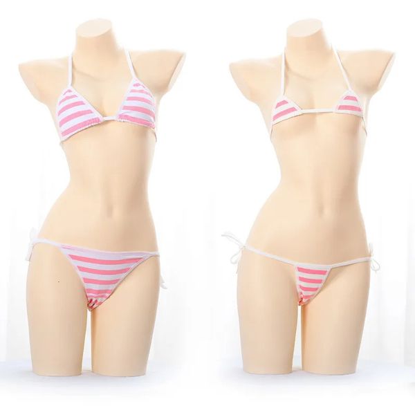 Otras bragas japonesas lencería sexy lolita kawaii azul rosa blanco rayado mini bikini adulto cosplay disfraces eróticos sujetador mujer ropa interior conjunto 231010