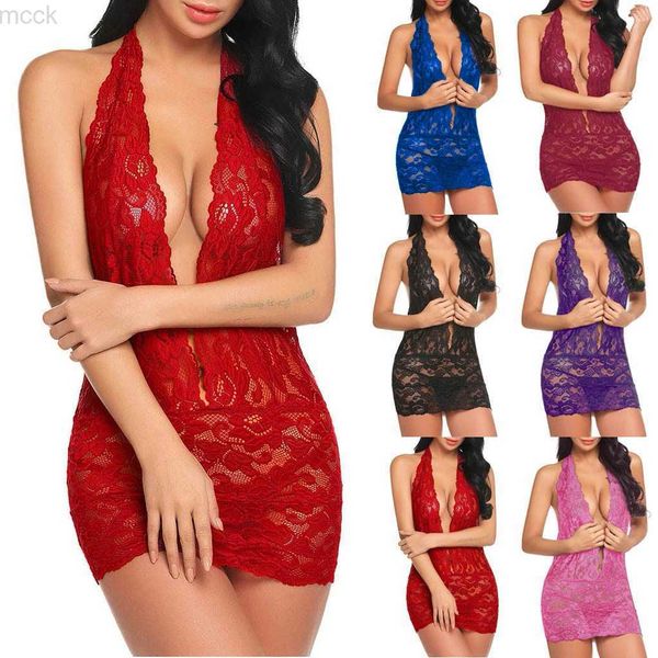 Otras bragas Nuevas mujeres Encaje Teddy Tallas grandes Moda Lencería informal Sexy V profunda Halter Body de una pieza Camisón Vestido sexy Linger HKD230706