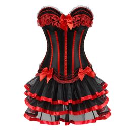 Autres culottes Robes de corset sexy Burlesque Overbust Corsets avec jupe tutu rayé floral à lacets bustiers pour femmes costume vintage 231204