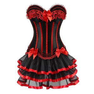 Overige Slipje Sexy Corset Jurken Burlesque Bovenborst Korsetten met Tutu Rok Gestreepte Bloemen Lace Up Bustiers voor Dames Vintage Kostuum 231204