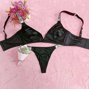 Autres culottes Sexy mince tasse lettre strass bikini string lingerie ensemble soutien-gorge culotte 2 pièces sans couture plus taille femmes sous-vêtements costume L2403