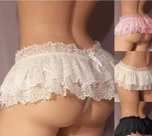 Other Panties Sissy Mens underwear Lace cueca Ruffled Mini string Skirt Crossdress Costume Panty Skirt g-string Gay men thong bikini Briefs