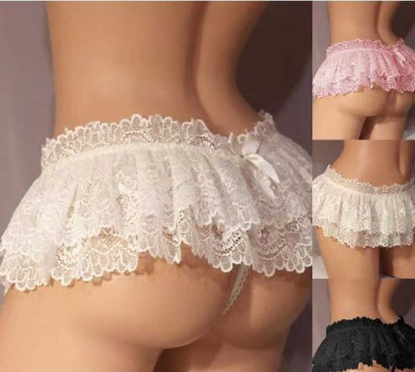 Autres Culottes Sissy Sous-vêtements pour hommes Dentelle cueca Ruffled Mini string Jupe Crossdress Costume Panty Jupe g-string Gay men string bikini Briefs