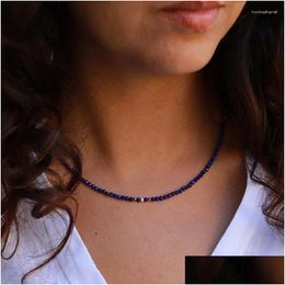 Autres pendentifs Facettes Deep Blue Lapis Lazi Collier Naturel Stone Chocker Perles en gros Mère Fille Cadeaux Drop Livraison Bijoux Otj3S